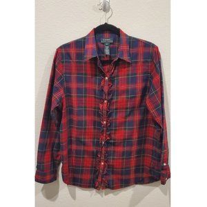 LAUREN RALPH LAUREN Ruffle Front Plaid Shirt